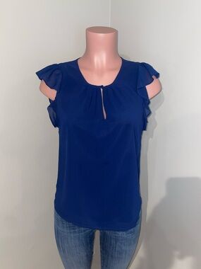 J. Crew Flutter-sleeve keyhole top. Navy. Size Small